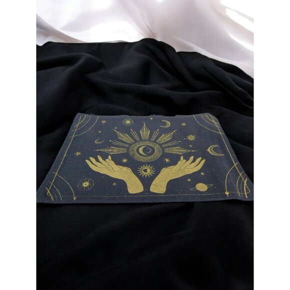 Mystic Canvas Zipper Pouch With Gold Celestial Design 9"x 7" - Picture 3 of 9